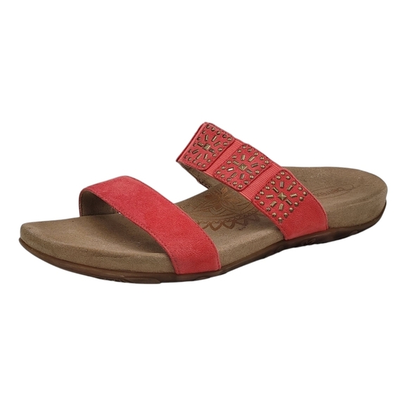 Aetrex Sandals Women 10.5 to 11 Red Double Straps Embellished Memory Foam - Picture 12 of 12